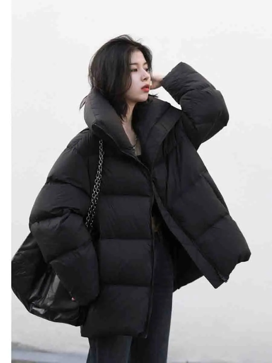 Minimalist Korean Down Coat Stand Collar Winter Warmth