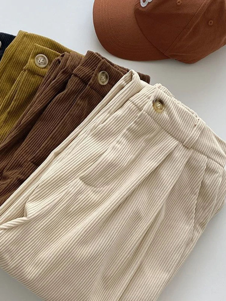 Retro Corduroy Wide Leg Pants High Waist Streetwear Style