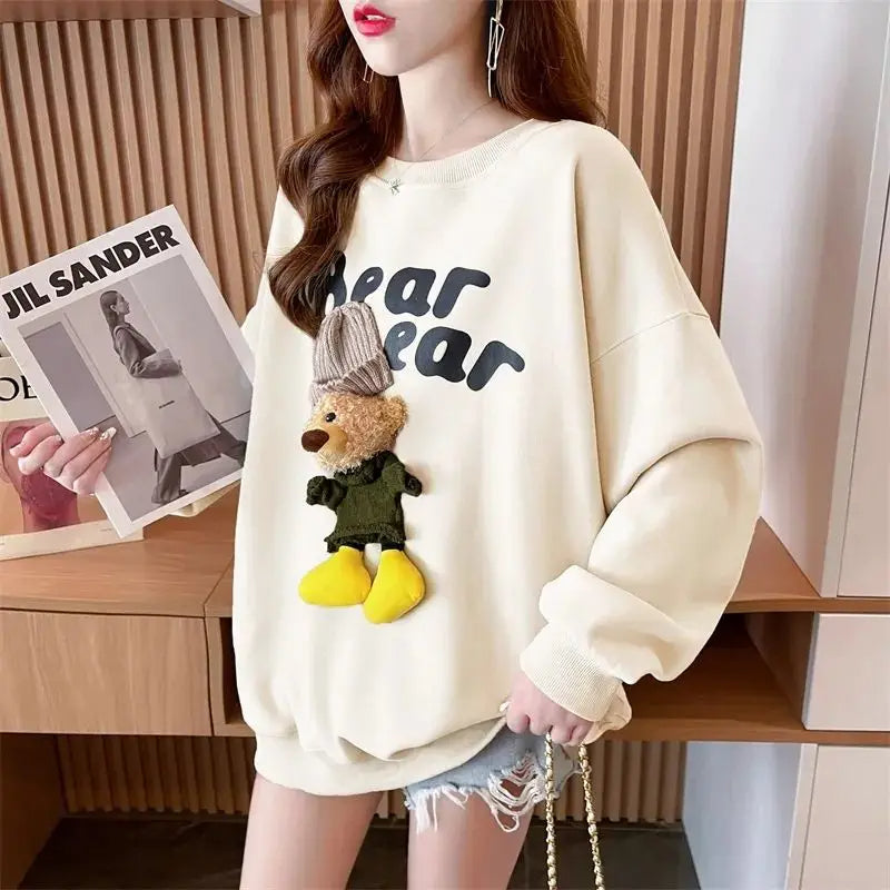 Adorable 3D Bear Oversized Y2K Sweatshirt