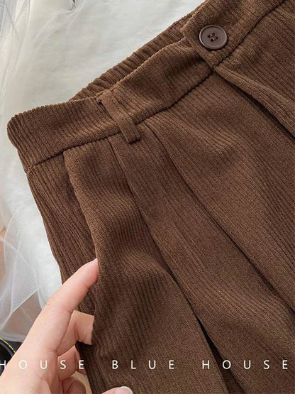 Retro Corduroy Wide Leg Pants High Waist Streetwear Style