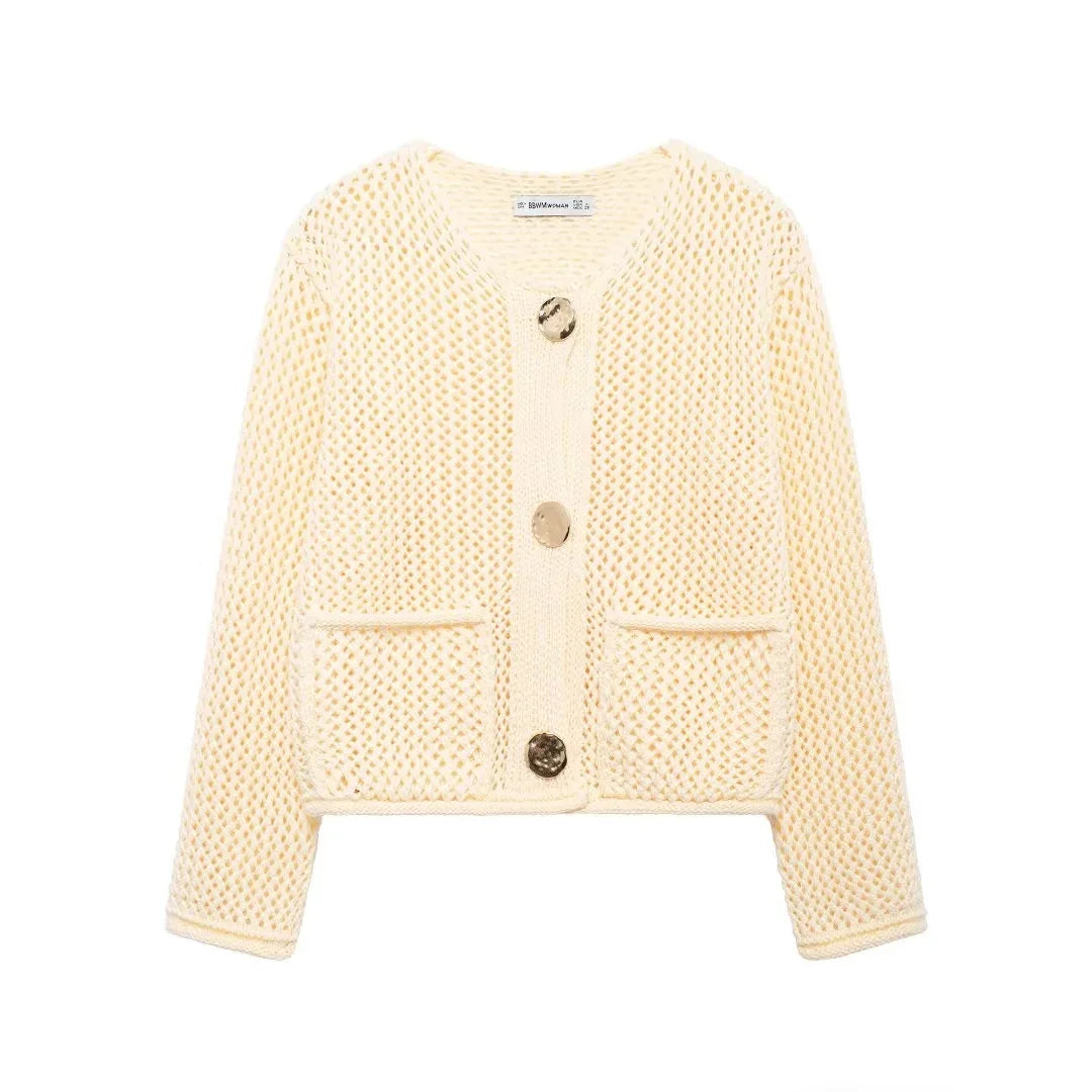 Cozy Knit Button-Up Cardigan Long Sleeve Loose Fit Sweater for Women