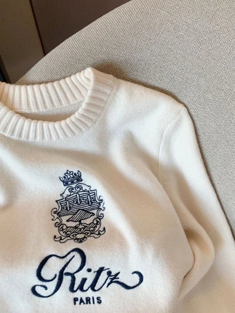 Vintage Embroidered Letter Knit Sweater Trendy Autumn Style