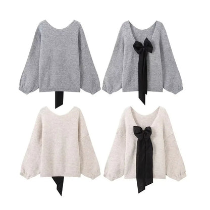 Solid Long Sleeve Pullover with Bow Detail Effortless Style