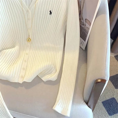 Trendy Y2K Embroidered Knit Cardigan Perfect for Korean Street Style