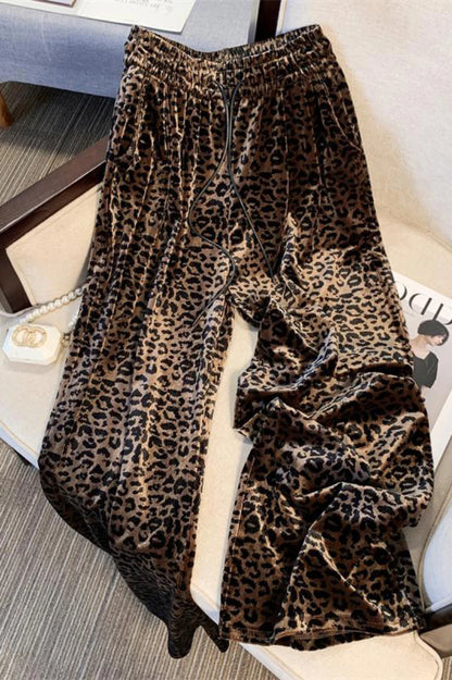 Fierce Elegance Leopard Print Wide-Leg Pants Women’s Y2K Style