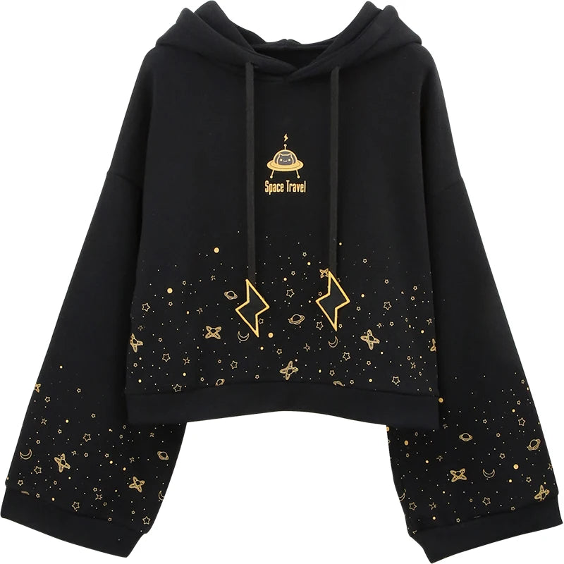 Women's Harajuku Lightning Stars Patterned Short Hoodie