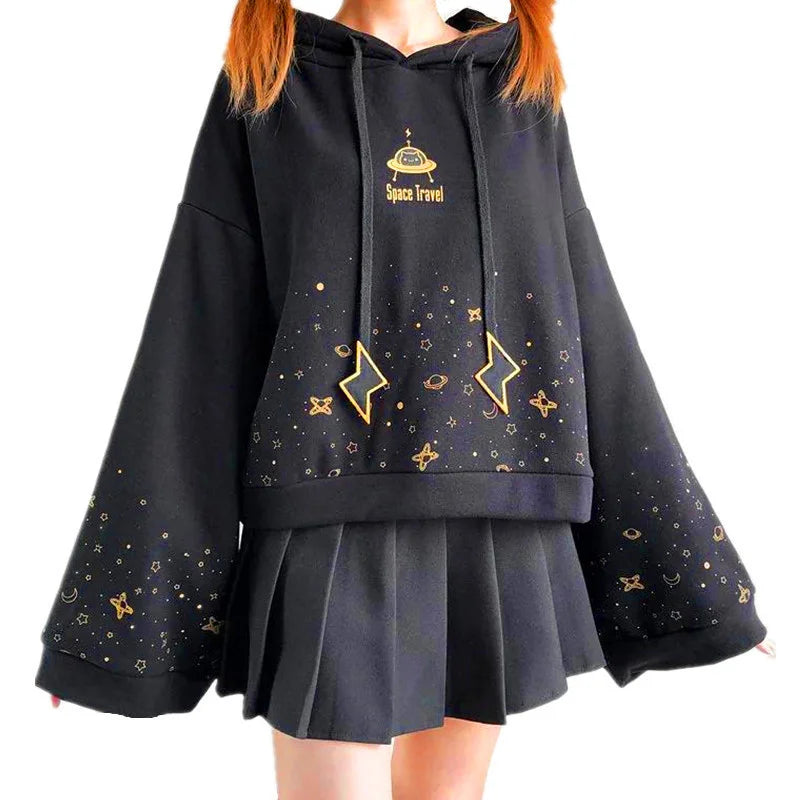 Women's Harajuku Lightning Stars Patterned Short Hoodie