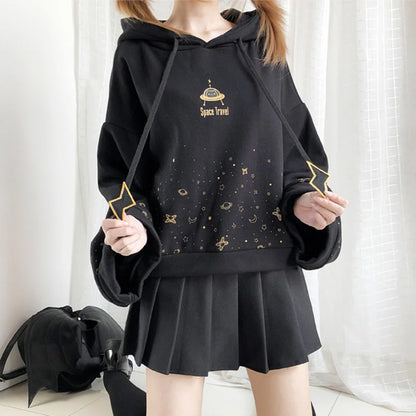 Women's Harajuku Lightning Stars Patterned Short Hoodie