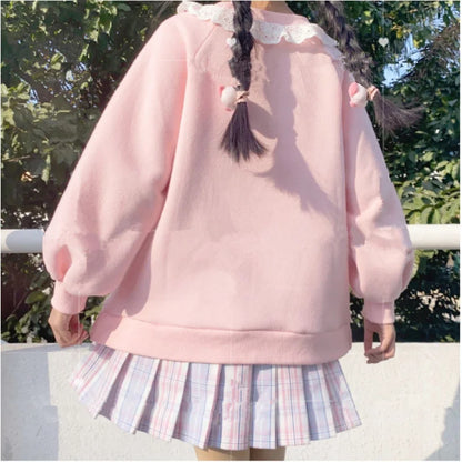 Lamb and Candy Embroidered Hoodie Perfect for Harajuku Vibes