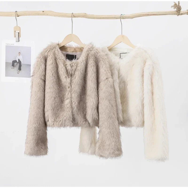 Luxe Fluffy Faux Fur Coat Effortlessly Elegant Winter Wear