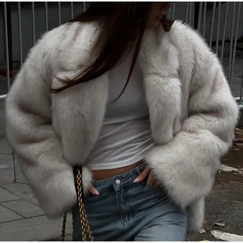 Fluffy Women's Coat Trendy Lapel Design for Cold Days