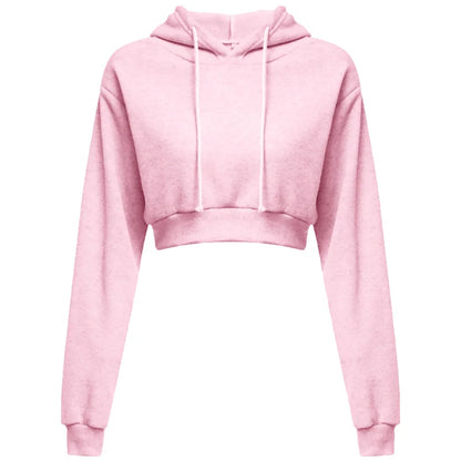 Women Crop Top Hoodie Casual Long Sleeve Hooded Short Sweatshirt Sexy Crop Sweaters