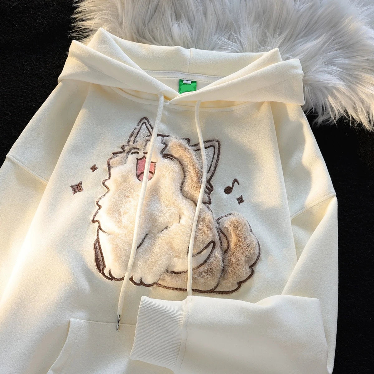 Cute Cartoon Cat Embroidered Hoodie