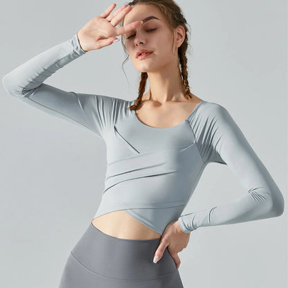 Vnazvnasi Yoga Sport Top Women Long Sleeve Fitness Shirts Slim Tights Crop Top Gym Shirt Workout Women Clothing Yoga Tops