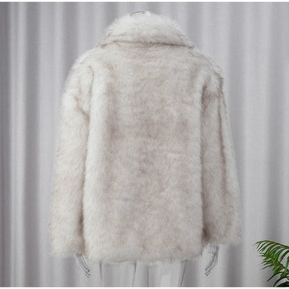 Fluffy Women's Coat Trendy Lapel Design for Cold Days