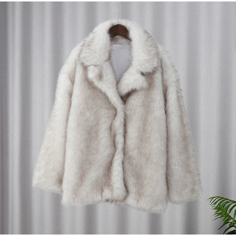 Fluffy Women's Coat Trendy Lapel Design for Cold Days