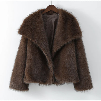 Vintage-Inspired Faux Fur Coat Elegant Button-Down Style