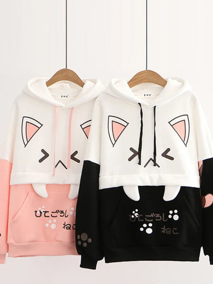 Kawaii Cat Print Patterned Hoodies