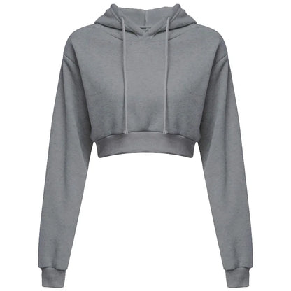 Women Crop Top Hoodie Casual Long Sleeve Hooded Short Sweatshirt Sexy Crop Sweaters