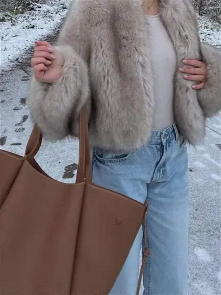 Luxe Fluffy Faux Fur Coat Effortlessly Elegant Winter Wear