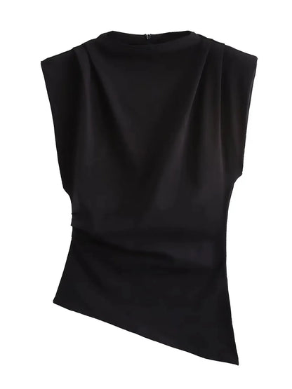 Elegant Off-Shoulder Pleated Top European American Style
