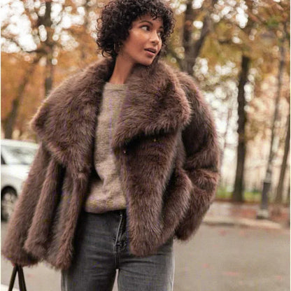 Vintage-Inspired Faux Fur Coat Elegant Button-Down Style