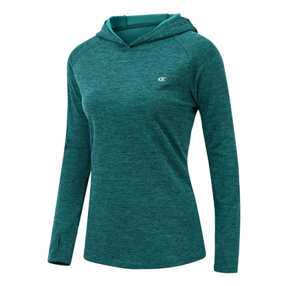 UPF 50+ Rash Guard Women's Long Sleeve Hoodie Shirts, Cooling Breathable Quick Dry Sweatshirt Outdoor Pullover with Thumb Holes