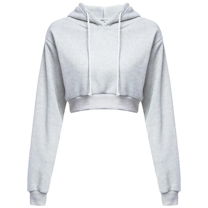 Women Crop Top Hoodie Casual Long Sleeve Hooded Short Sweatshirt Sexy Crop Sweaters