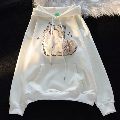 Cute Cartoon Cat Embroidered Hoodie