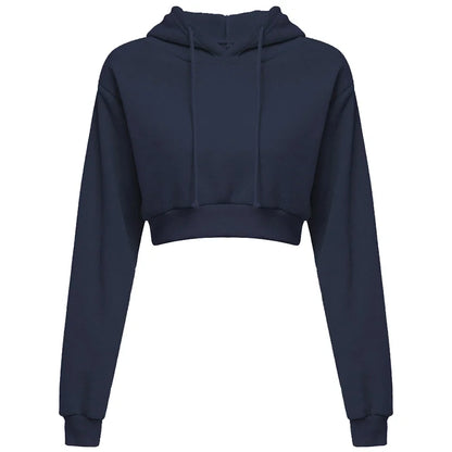 Women Crop Top Hoodie Casual Long Sleeve Hooded Short Sweatshirt Sexy Crop Sweaters