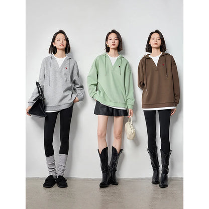 TOYOUTH Women Hoodies Sweatshirt 2024 Autumn New Heart Patter Embroidery Fake Two Piece Hooded Pullover Tops