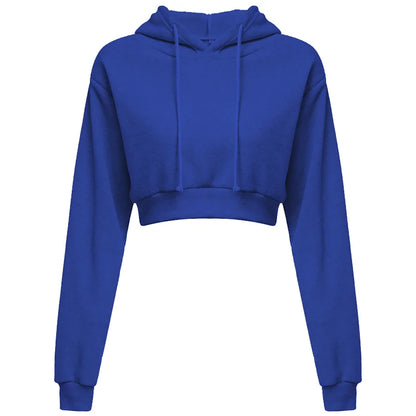 Women Crop Top Hoodie Casual Long Sleeve Hooded Short Sweatshirt Sexy Crop Sweaters