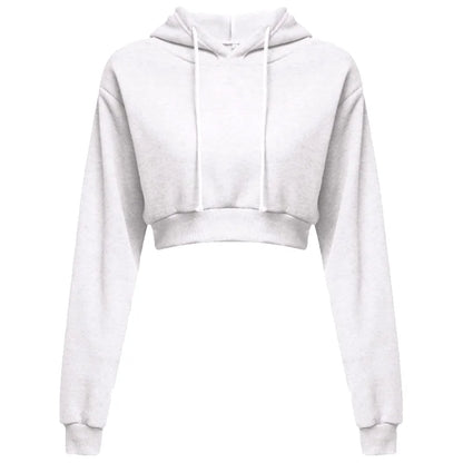 Women Crop Top Hoodie Casual Long Sleeve Hooded Short Sweatshirt Sexy Crop Sweaters