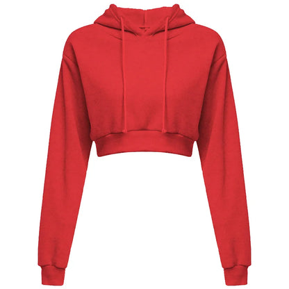 Women Crop Top Hoodie Casual Long Sleeve Hooded Short Sweatshirt Sexy Crop Sweaters