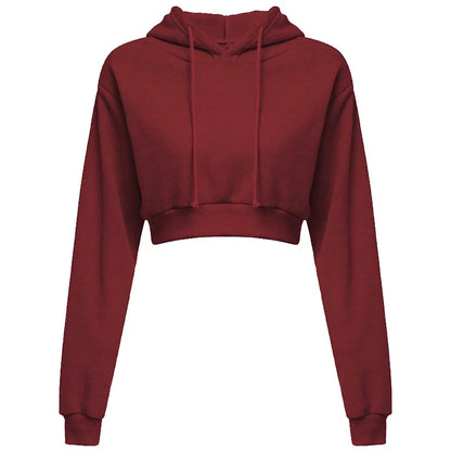 Women Crop Top Hoodie Casual Long Sleeve Hooded Short Sweatshirt Sexy Crop Sweaters
