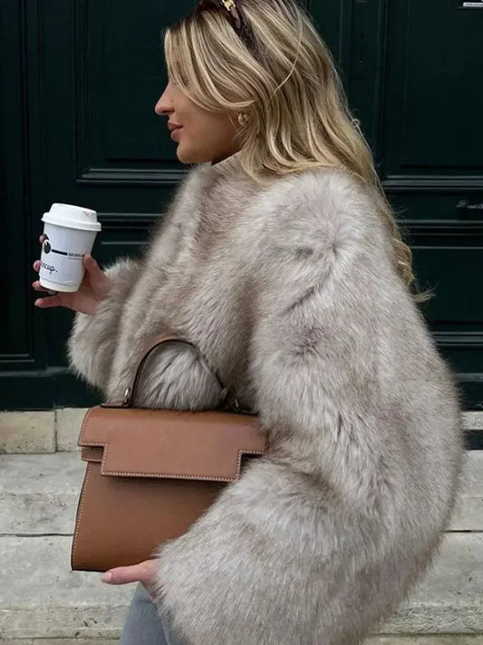 Luxe Fluffy Faux Fur Coat Effortlessly Elegant Winter Wear