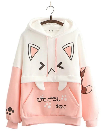 Kawaii Cat Print Patterned Hoodies