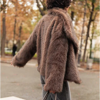 Vintage-Inspired Faux Fur Coat Elegant Button-Down Style