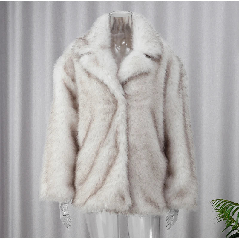 Fluffy Women's Coat Trendy Lapel Design for Cold Days