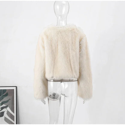 Luxe Fluffy Faux Fur Coat Effortlessly Elegant Winter Wear