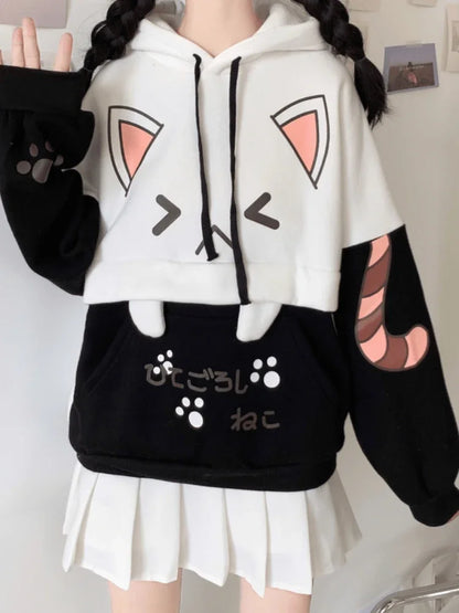 Kawaii Cat Print Patterned Hoodies