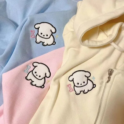 Sweet Girl Hoodie with Pupy Embroidery