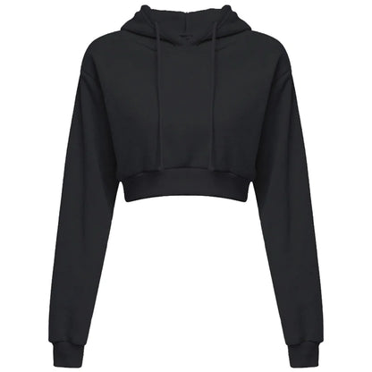 Women Crop Top Hoodie Casual Long Sleeve Hooded Short Sweatshirt Sexy Crop Sweaters