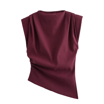 Elegant Off-Shoulder Pleated Top European American Style