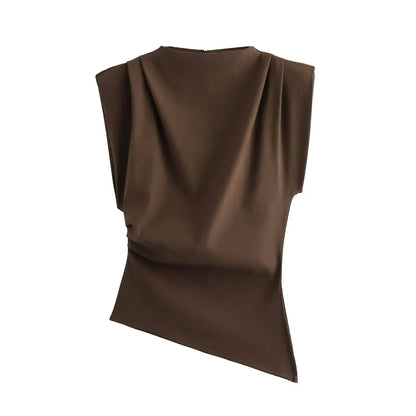 Elegant Off-Shoulder Pleated Top European American Style