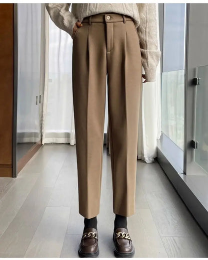 High Rise Woolen Tapered Pants Cozy and Chic for Fall Winter