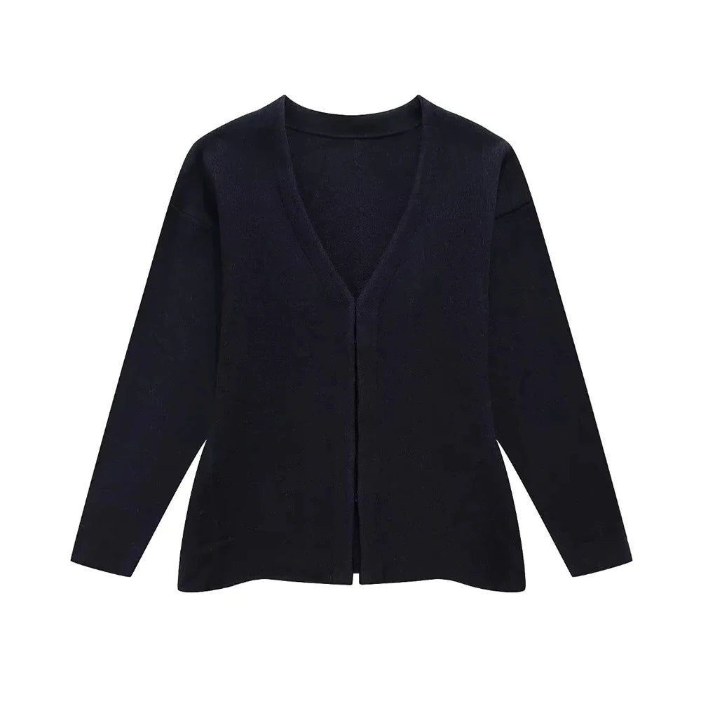 Chic V-Neck Fitted Knit Cardigan with Side Splits