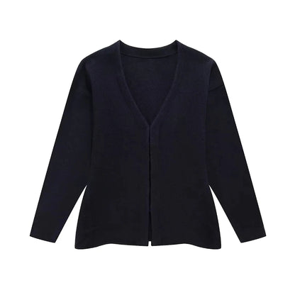 Chic V-Neck Fitted Knit Cardigan with Side Splits