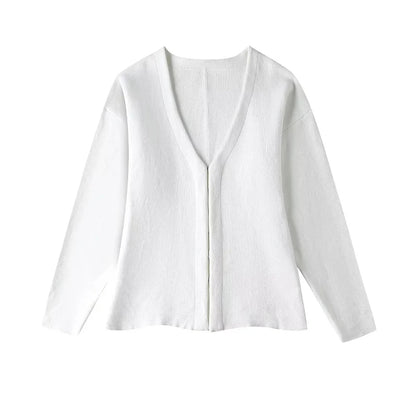 Chic V-Neck Fitted Knit Cardigan with Side Splits