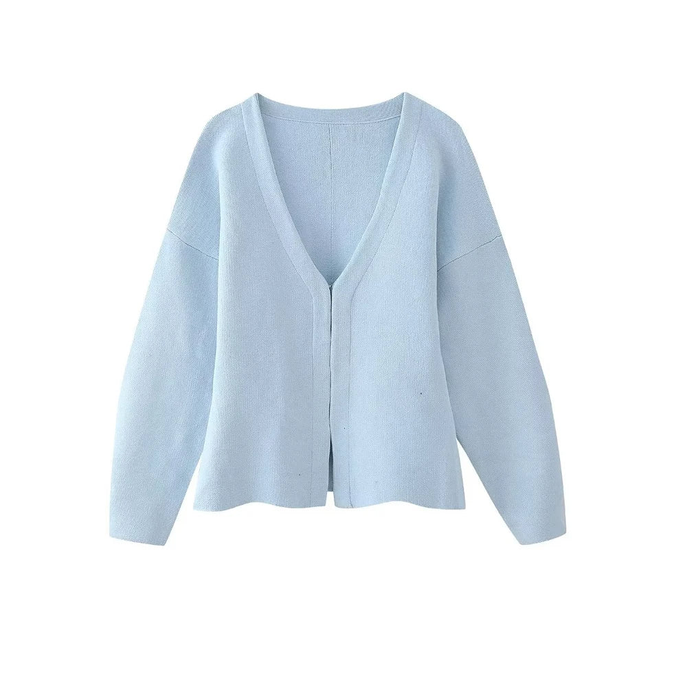 Chic V-Neck Fitted Knit Cardigan with Side Splits